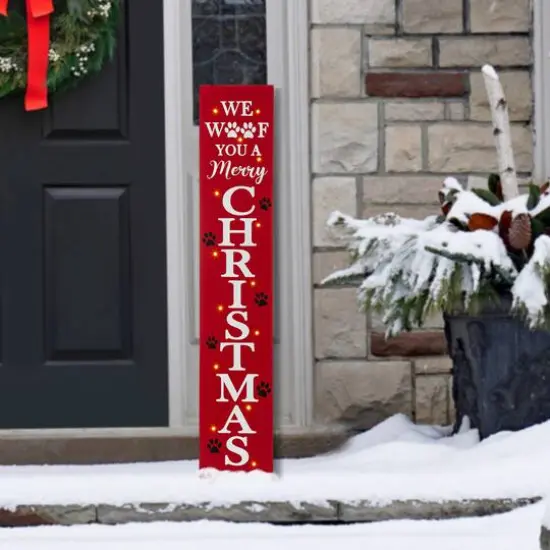 Glitzhome&reg; 3.5ft. Lighted Dog Christmas Porch Sign with Timer {4}