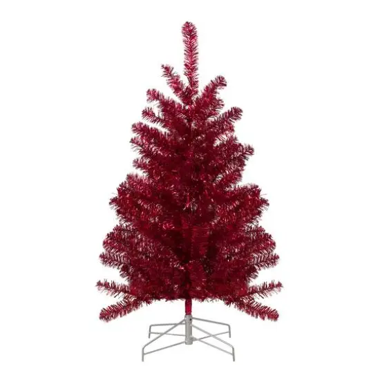 3ft. Unlit Metallic Crimson Tinsel Artificial Christmas Tree {1}