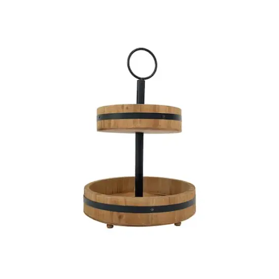 15" Natural Brown Wood & Metal 2-Tier Tray by Ashland® {1}