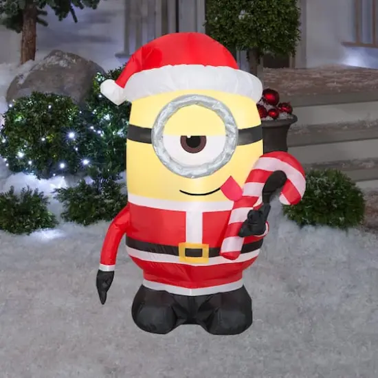 3.5ft. Airblown&reg; Inflatable Christmas Minion Stuart Licking Candy Cane {4}