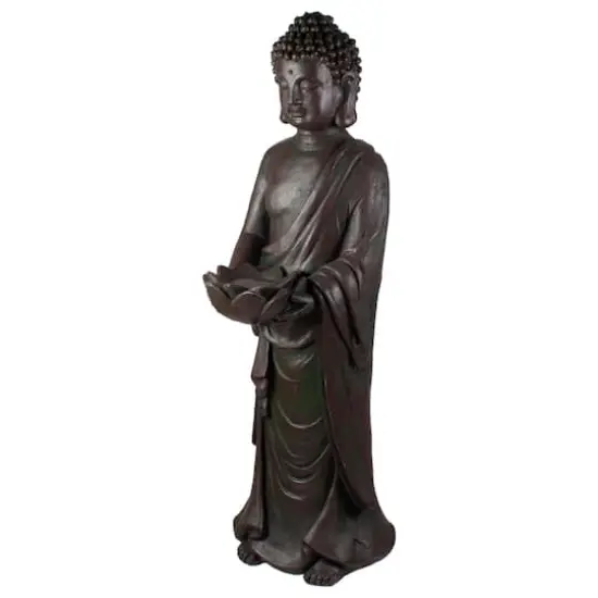19.5" Dark Brown Standing Buddha with Lotus Outdoor Garden Statue {6}
