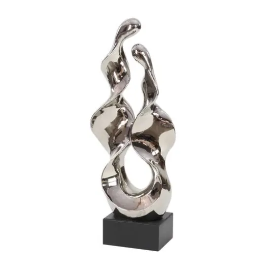 27" Silver Ceramic Modern Abstract Sculpture {7}