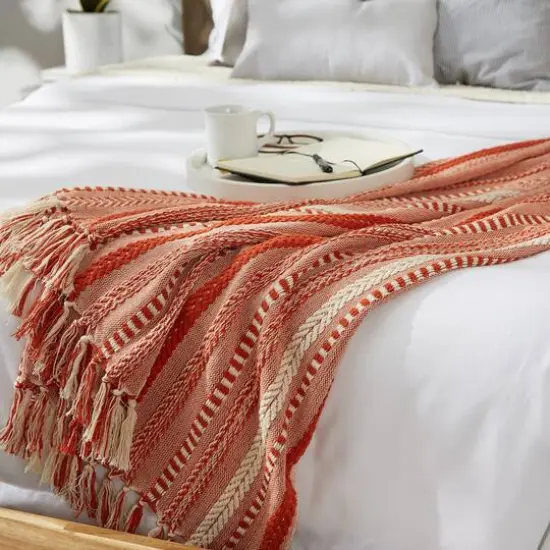 DII&reg; Vintage Red Braided Stripe Throw {6}