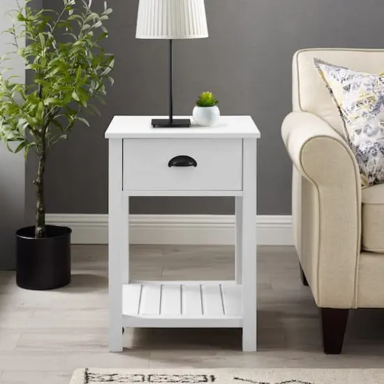 Walker Edison 18" 1-Drawer Country Side Table Brushed White {6}