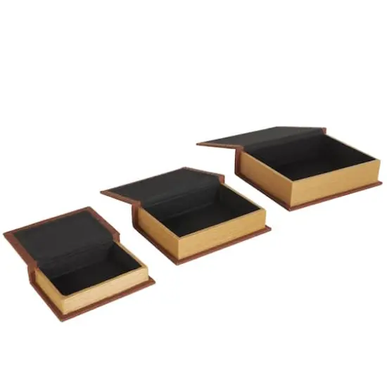 Faux Leather Geometric Woven Grid Book Storage Box Set Copper {3}