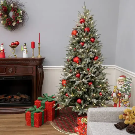 7ft. Pre-Lit Snowy Olallie Pine Artificial Christmas Tree With Pinecones, Clear LED Lights {5}