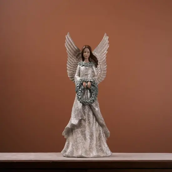 18.5" Winter Angel Figurine with Wreath {3}