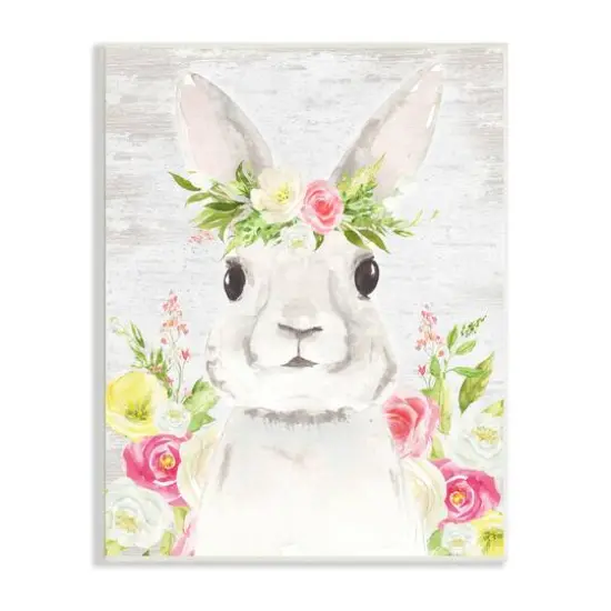 Stupell Industries Rustic Easter Bunny Flower Crown Spring Bouquet Wall Plaque Art {1}