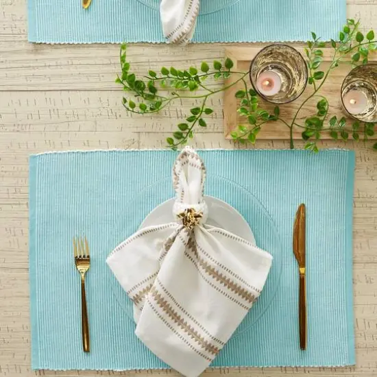 DII&reg; 2-Tone Ribbed Placemats, 6ct. Aqua and white {5}
