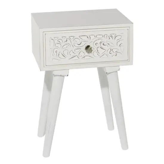 24" White Farmhouse Mango Wood Accent Table {1}