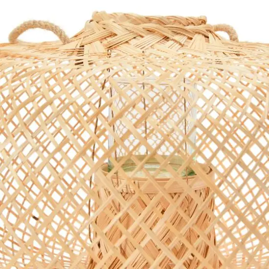Hello Honey® 11" Natural Hand-Woven Bamboo Lantern with Jute Handle & Glass Insert {4}