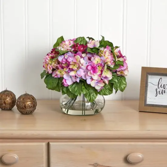 14.5" Pink Hydrangea Arrangement in Glass Vase {5}