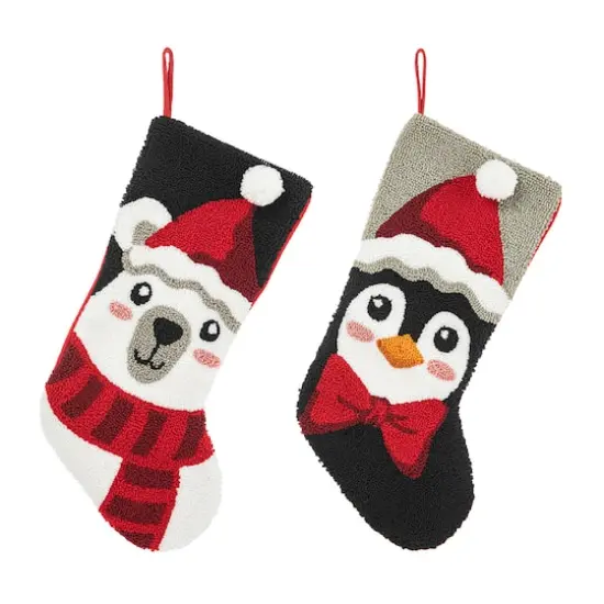 Glitzhome&reg; 20.5" Polar Bear & Penguin Hooked Stocking Set {1}