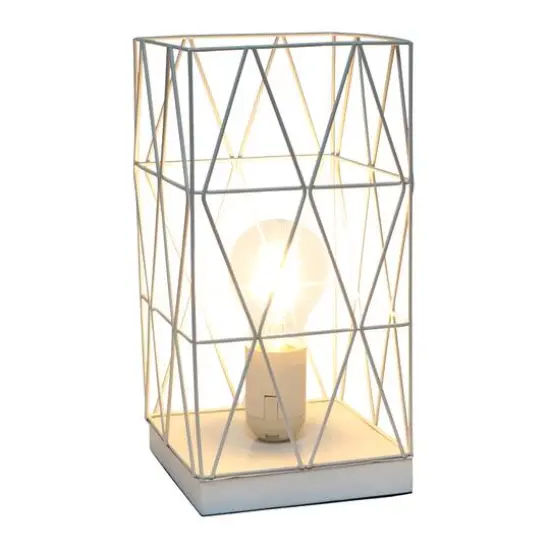 Simple Designs 10" Geometric Square Metal Table Lamp White {3}