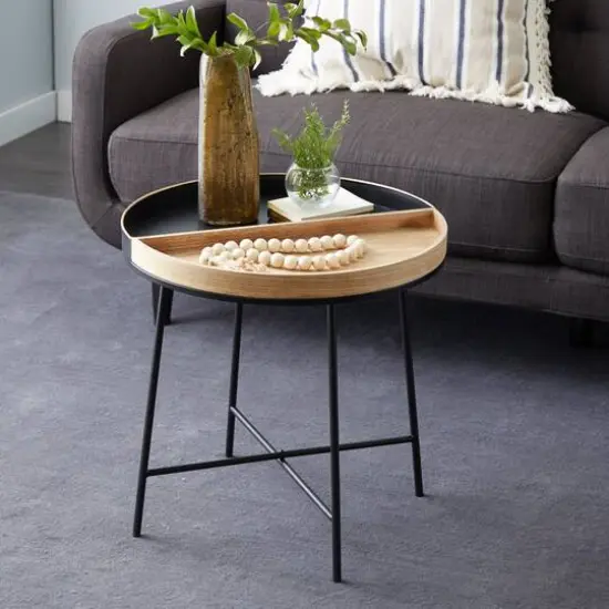 22" Black Metal Contemporary Accent Table {9}