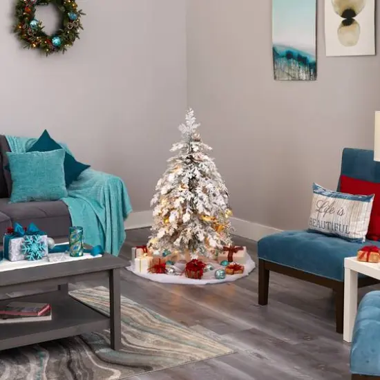 4ft. Pre-Lit Flocked Montana Down Swept Spruce Artificial Christmas Tree with Clear LED Lights {7}