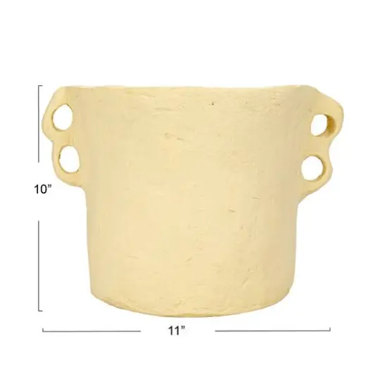 Hello Honey&reg; 11" Natural Decorative Handmade Paper Mache Planter with Handles {7}