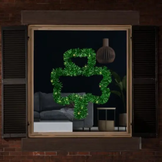 25" Green LED Lighted Tinsel Shamrock St. Patrick's Day Window Silhouette {3}