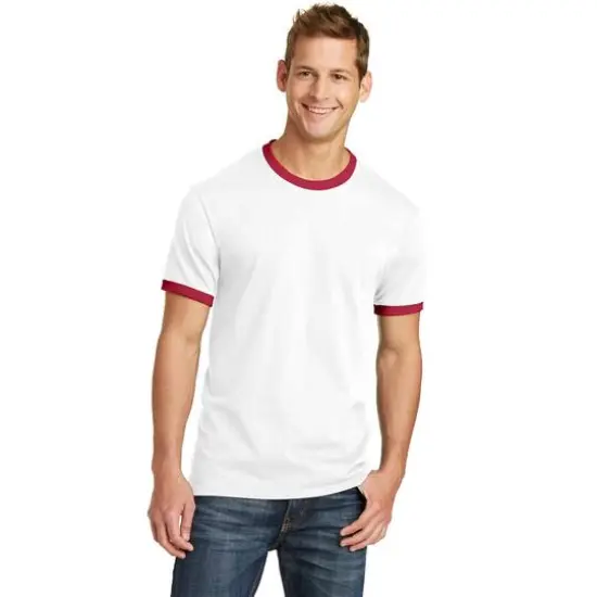 Port & Company&reg; Core Cotton Ringer Tee White/Red {4}