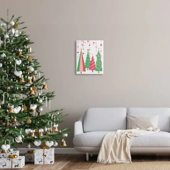 Stupell Industries Pink & Green Christmas Trees Canvas Wall Art {3}
