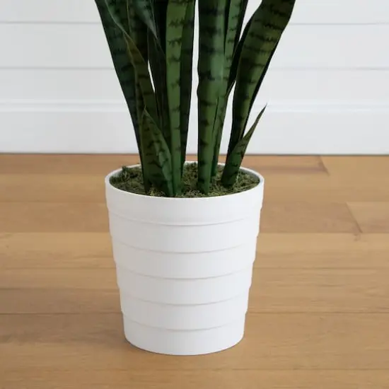 5ft. UV Resistant Artificial Snake Plant in White Decorative Planter {5}