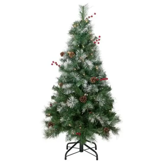 4ft. Pre-Lit Frosted Carolina Berry Spruce Artificial Christmas Tree, Clear Lights {1}