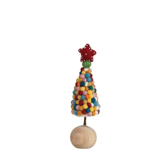Hello Honey&reg; 8" Multicolored Wool Felt Pom Pom Tree with Beaded Star {1}