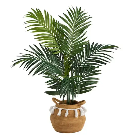 4ft. Kentia Palm Artificial Tree in Boho Chic Handmade Natural Cotton Woven Planter with Tassels {1}