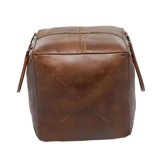 19" Brown Leather Rustic Stool {12}