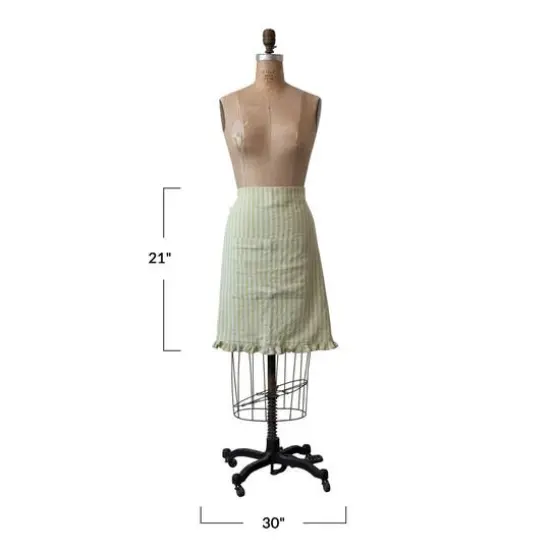 Hello Honey® Natural & Green Striped Cotton Half Apron with Ruffle {4}