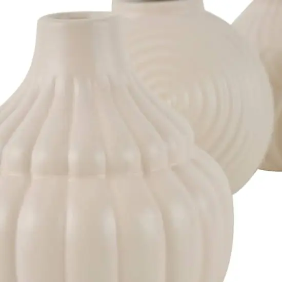 6" Cream Ceramic Abstract Textured Vase Set {5}