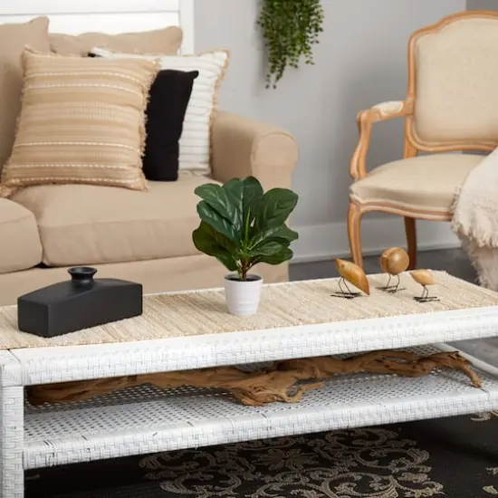 11" Fiddle Leaf Fig Plant in Decorative White Planter {5}