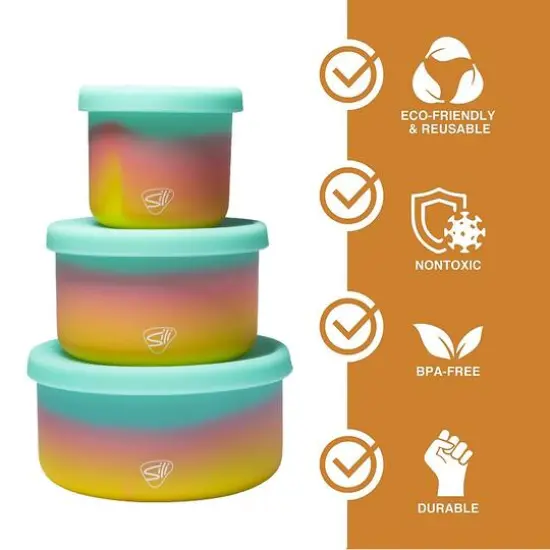 Silipint&reg; 3-Piece Silicone Lidded Bowl Set Aurora {6}