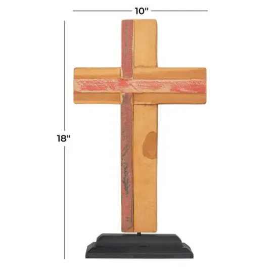 18" Brown Wood Modern Cross Sculpture {9}