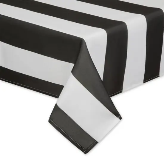 Black Cabana Stripe Print Outdoor Tablecloth with Zipper, 60" x 120" {3}