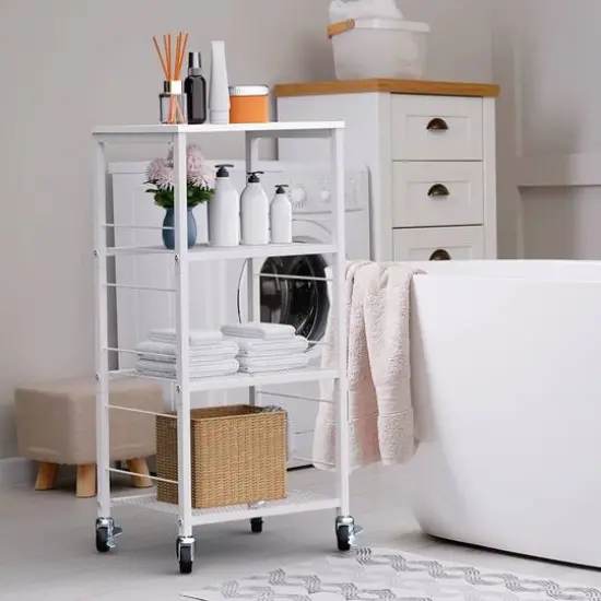 White Kitchen Storage 4-Tier Rolling Utility Cart {6}