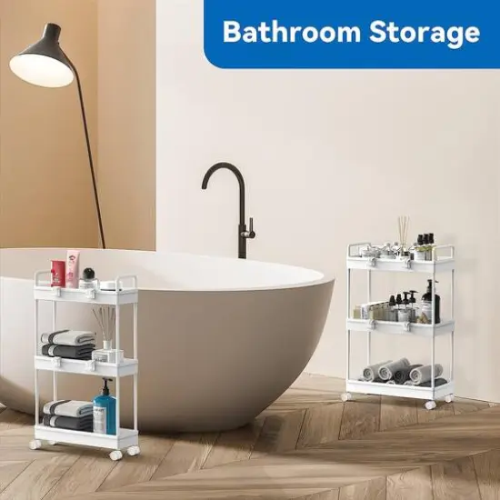 White 3-Tier Storage Kitchen Shelving Unit Rolling Rack Cart {3}