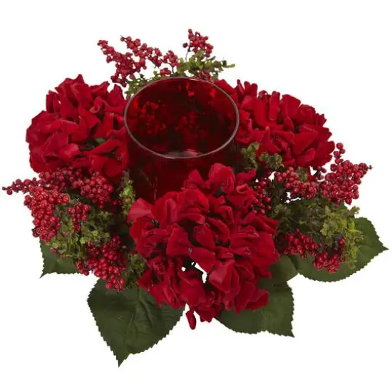 6" Red Hydrangea & Berry Candelabrum {4}