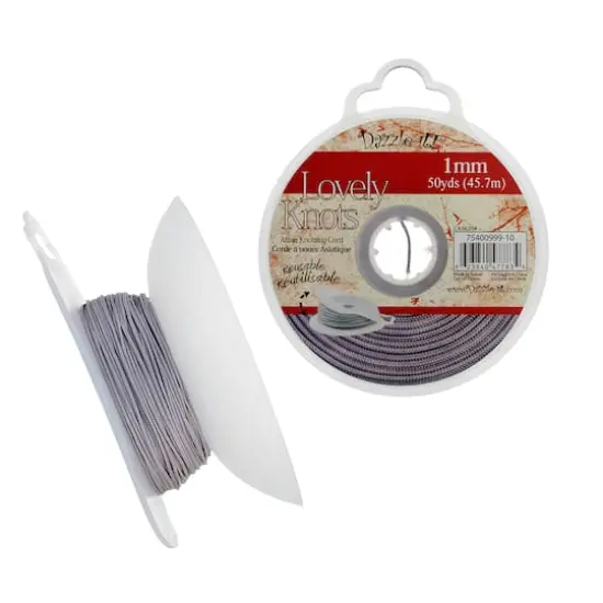 John Bead Lovely Knots 1mm Asian Knotting Cord with Bobbin, 50yd. Silver {1}