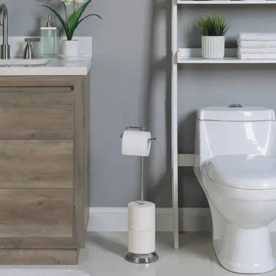 SunnyPoint 24.5" Chrome Bathroom Free Standing Toilet Tissue Paper Holder with Reserve Function {5}