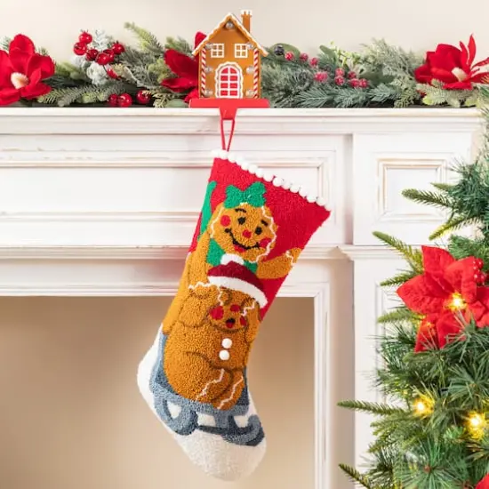 Glitzhome&reg; 21"L Hooked Christmas Gingerbread Man Stocking {4}