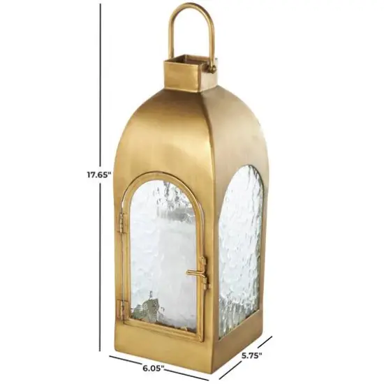 18" Gold Metal Arched Candle Lantern with Top Handle {8}