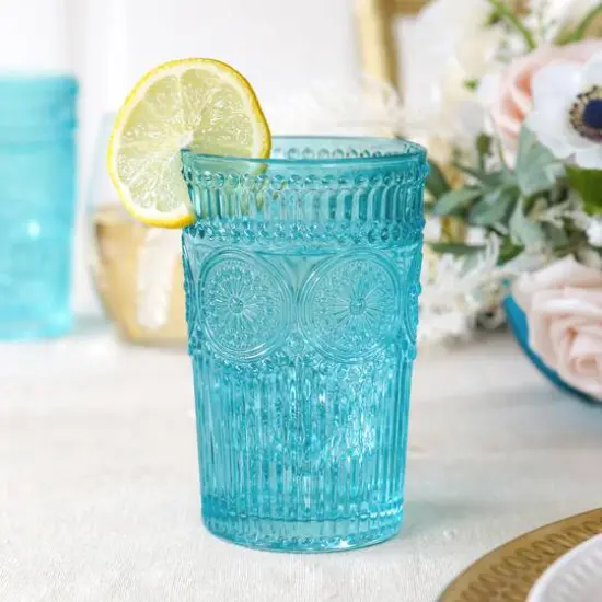 Kate Aspen&reg; 13oz. Vintage Textured Aqua Blue Drinking Glasses, 6ct. {9}
