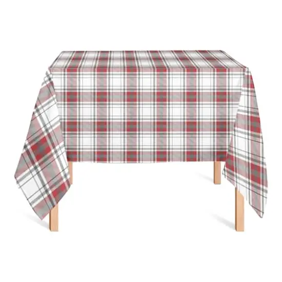 Red Gray Plaid 58x58 Tablecloth {3}