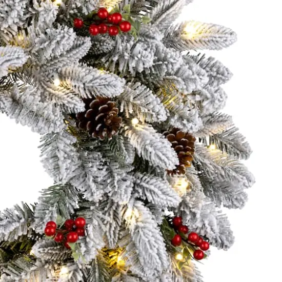24" Snowberry Warm White LED Pre-Lit Pine Wreath {4}