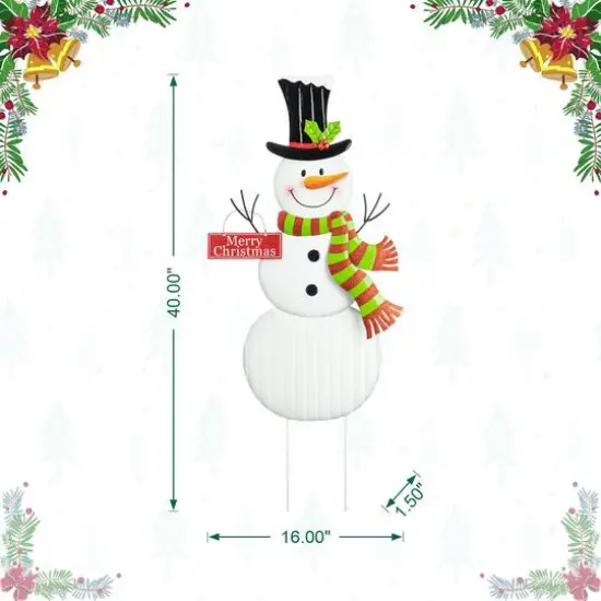 Glitzhome&reg; 40" Metal Snowman Yard Stake {9}