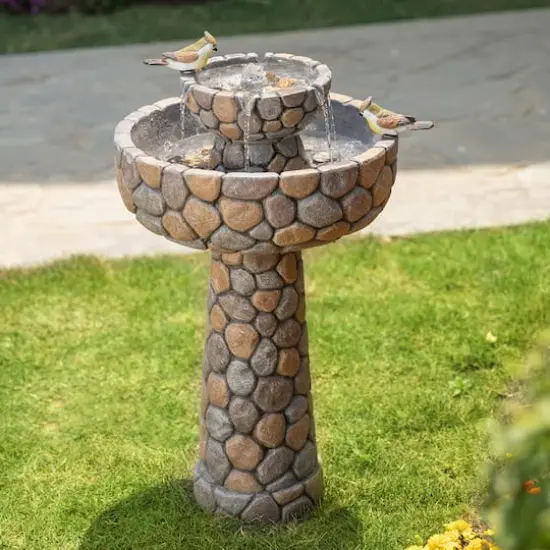 Glitzhome&reg; 2ft. 2-Tier Stone-Like Outdoor Birdbath Fountain {4}