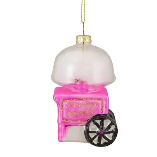3.5" Pink, White & Gold Cotton Candy Machine Glass Christmas Ornament {9}
