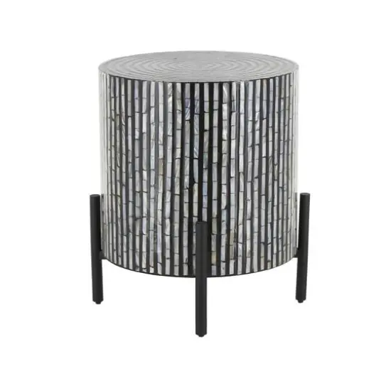 22" Mother of Pearl Shell Accent Table with Black Legs {4}