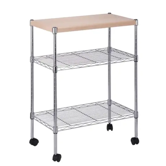 Honey Can Do Chrome/Wood Mini 3 Tier Dining Cart {1}